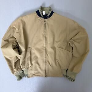 Vintage Gianni Versace Beige Cotton Bomber Jacket Made in Italy Zip Front Rib